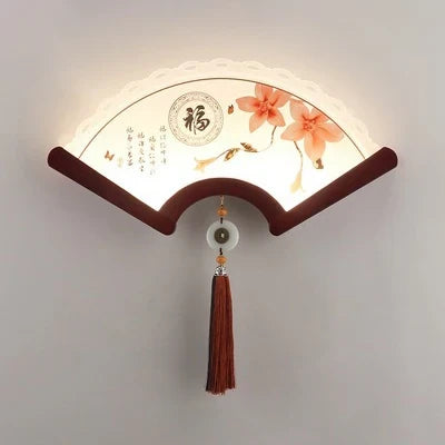 Applique murale en bois LED style éventail rétro asiatique décoratif — LZ4XJ9