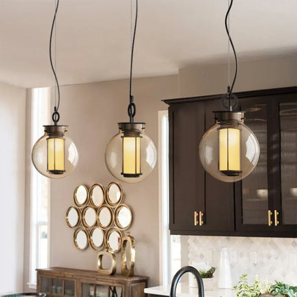 Lustre suspension industriel en métal et verre style art déco pour bar — LZ4X9P2
