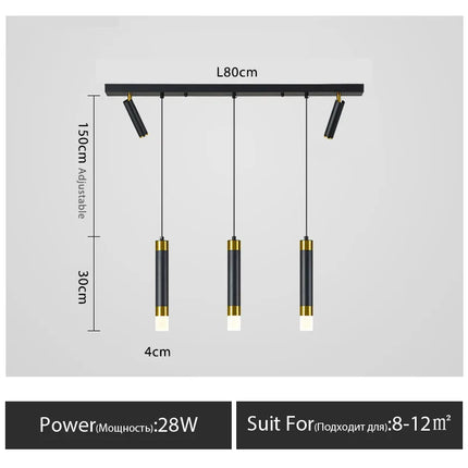 lustre moderne minimaliste à trois led pour table luxe