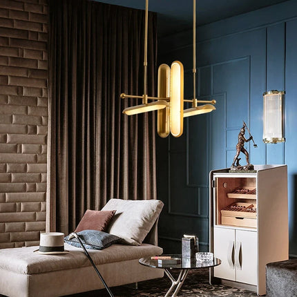 Lustre suspension Art déco doré en fer et verre pour salle à manger — LZ4X9M