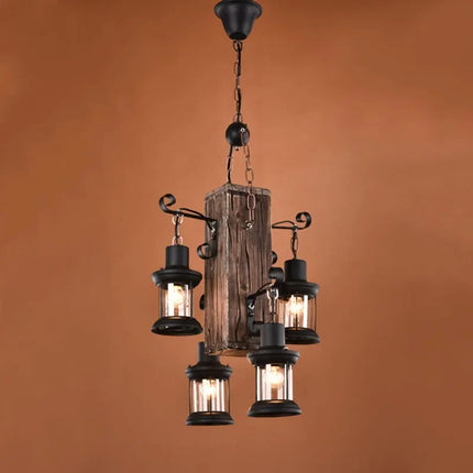 Lustre rétro en bois à 4 têtes pour café et restaurant — LZ7D9X