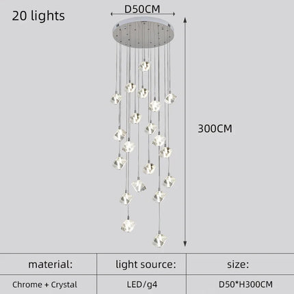 Lustre carré en cristal moderne pour escalier et restaurant — LZ4X9T