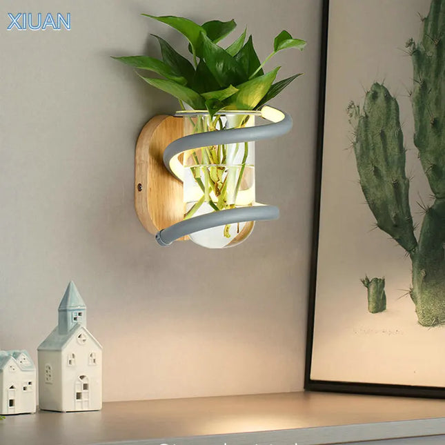 Applique murale nordique en bois avec plante verte décorative — LZ4X9T2