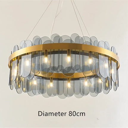Lustre ovale suspendu en métal doré avec abat-jour en verre — LZ4X9T2