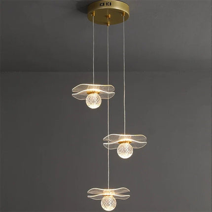 Lustre moderne LED en acrylique et cuivre forme feuille de lotus — LZ7XQ2
