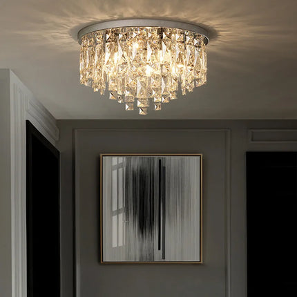 Plafonnier LED en acier chromé avec cristaux K9 style Art déco — LZ4M7Q2
