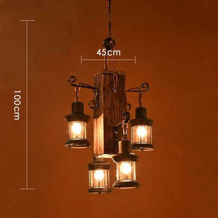 Lustre rétro en bois à 4 têtes pour café et restaurant — LZ7D9X