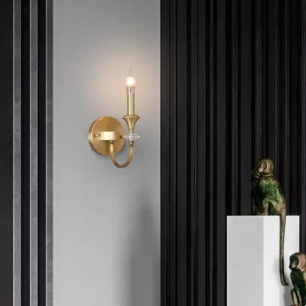 Applique murale double tête en cuivre avec lampe à bougie LED et cristal — LZ4X7P