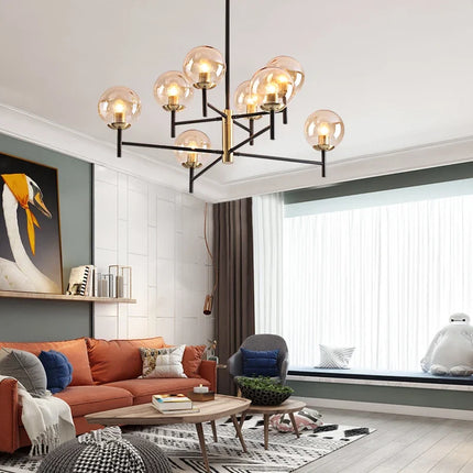 Lustre suspension industriel nordique 6 lumières ampoules en verre à bulles — LZ4X9T