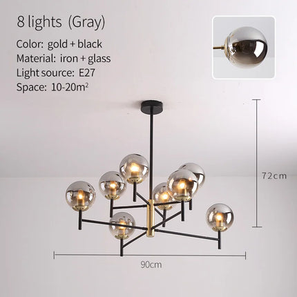 Lustre suspension industriel nordique 6 lumières ampoules en verre à bulles — LZ4X9T