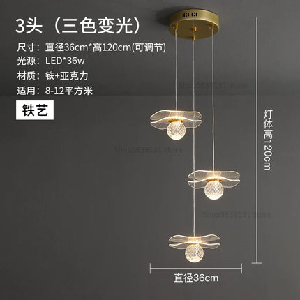 Lustre moderne LED en acrylique et cuivre forme feuille de lotus — LZ7XQ2
