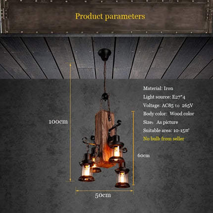 Suspension industrielle en bois avec abat-jour en verre décoratif — LZ4X9Q2