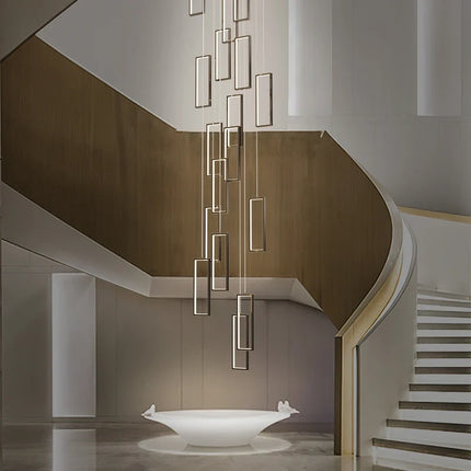 Lustre LED rectangulaire moderne en cuivre pour escalier et loft — LZ4X9P