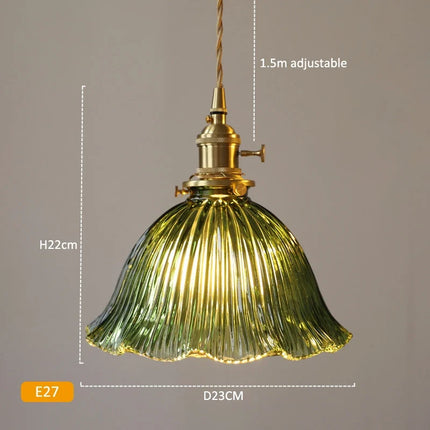 Suspension en verre vert foncé rétro avec finition laiton pour salle à manger et bar — LZ4X9M