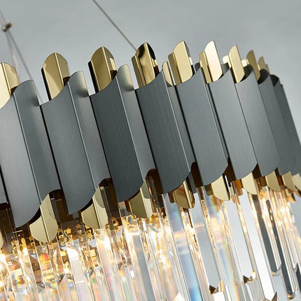 lustre art déco en acier inoxydable et cristal élégant et moderne
