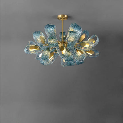 Applique murale art déco en cuivre et verre bleu élégant — LZ4Q9T1