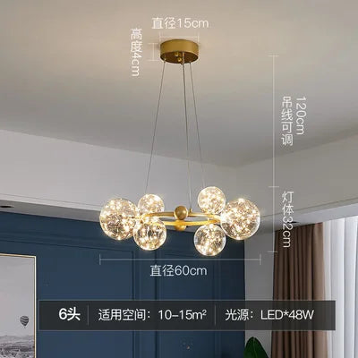 Lustre moderne de luxe avec anneaux LED et globe en verre — LZ4X9P