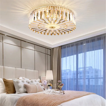 Plafonnier rond en cristal doré pour intérieur moderne et élégant — LZ4T9XQ
