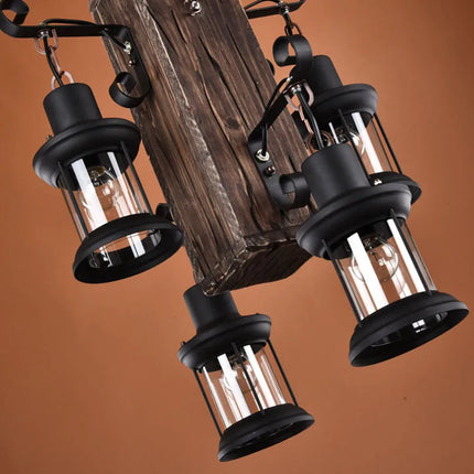 Lustre rétro en bois à 4 têtes pour café et restaurant — LZ7D9X