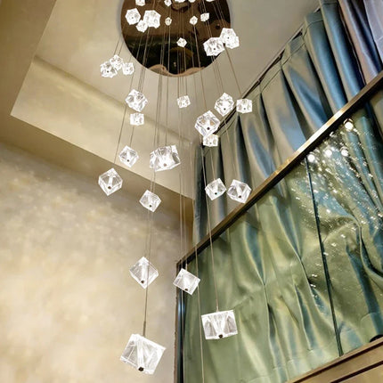 Lustre carré en cristal moderne pour escalier et restaurant — LZ4X9T