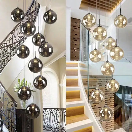 Lustre suspension boule de verre spirale style nordique pour duplex G4 — LZ4X9M