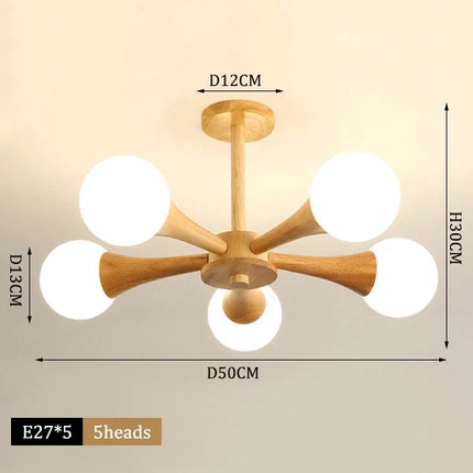 Lustre en bois avec abat-jour en verre moderne — LZ4X9T