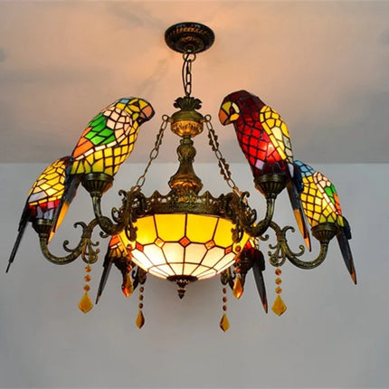 Lustre Tiffany vitrail lumineux oiseau perroquet élégant — LZ4X9T2