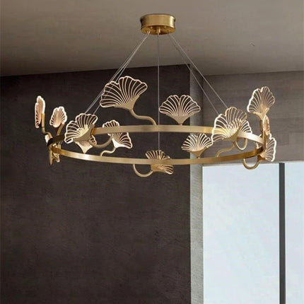 Lustre cuivre simple à LED avec design feuilles style chinois — LZ4M7Q2