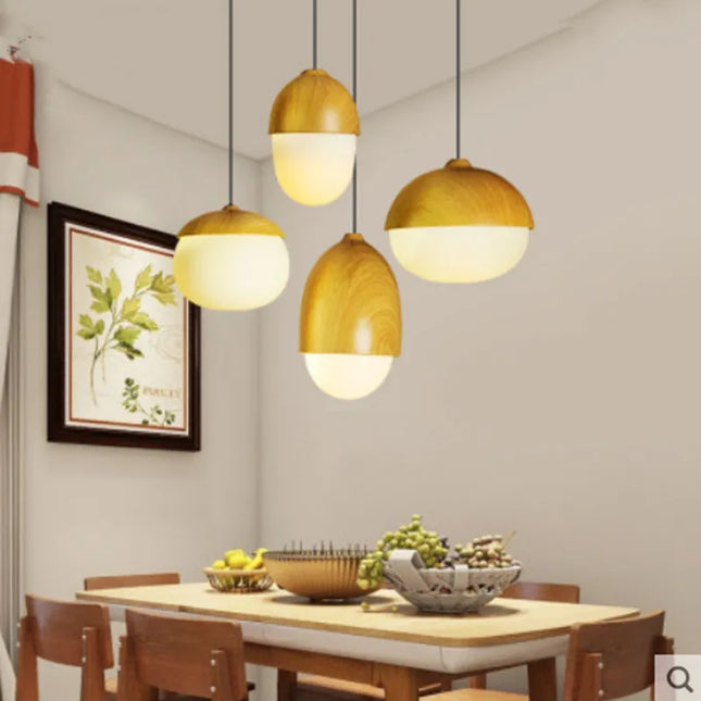 Lustre rond moderne en bois et fer forgé LED — LZ4X9P