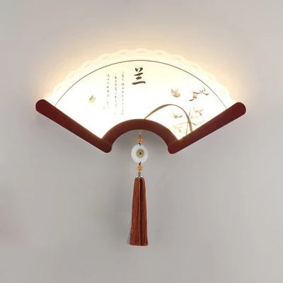 Applique murale en bois LED style éventail rétro asiatique décoratif — LZ4XJ9