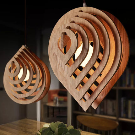 Suspension en bois style nordique goutte d'eau décorative pour loft — LZ4X9P