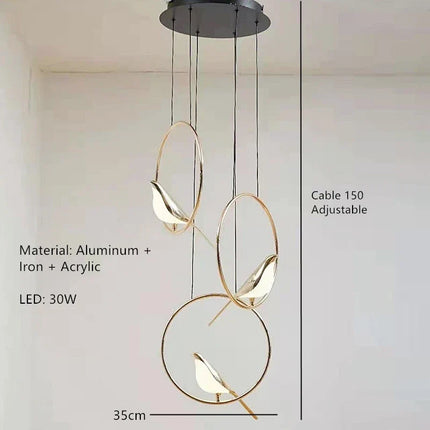 Suspension LED oiseau fantaisie plaquée or avec design moderne ajustable — LZ4Q9XJ2