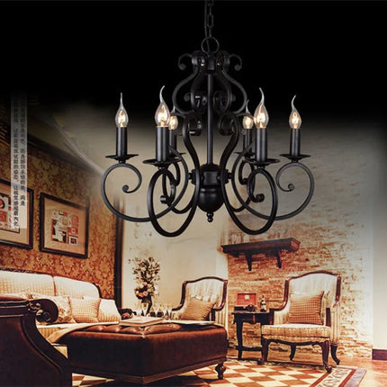 lustre vintage en fer forgé noir pour éclairage intérieur