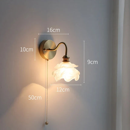 Applique murale fleur en verre avec chaîne interrupteur pour LED chambre et salle de bain — LZ4X9T