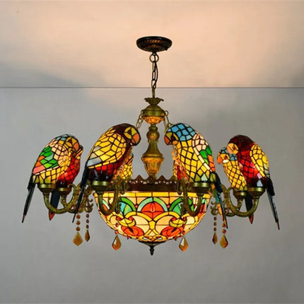 Lustre Tiffany vitrail lumineux oiseau perroquet élégant — LZ4X9T2
