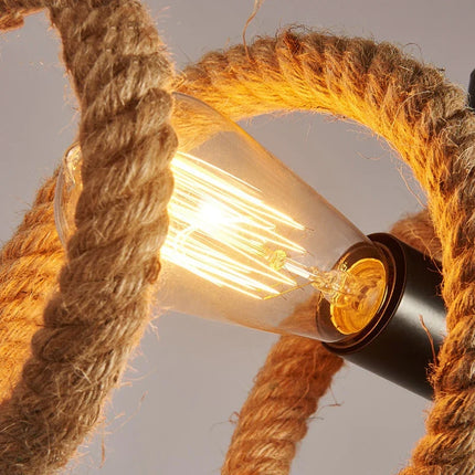Lustre suspension rétro en corde de chanvre pour bar et café — LZ4X9T2