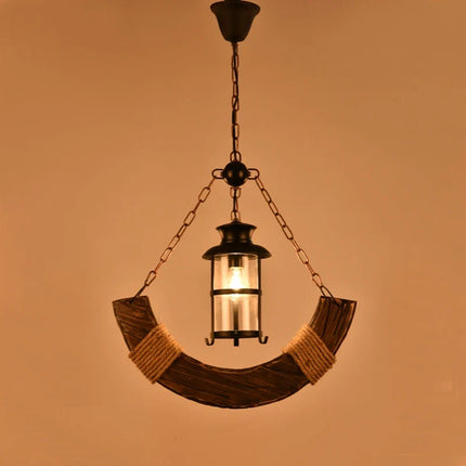 Lustre rétro en bois pour ambiance campagne et nostalgique — LZ4R9T1