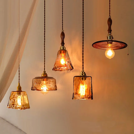 Suspension réglable style japonais bois et cuivre vintage — LZ4X9T2