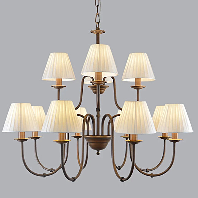 Lustre de pays européen et américain classique en fer forgé salon chambre lampe salle à manger tissu abat-jour lustre