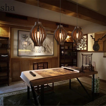 Lustre rétro en bois style sud-est asiatique pour intérieur — LZ4XJ9