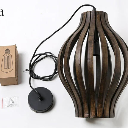 Lustre rétro en bois style sud-est asiatique pour intérieur — LZ4XJ9