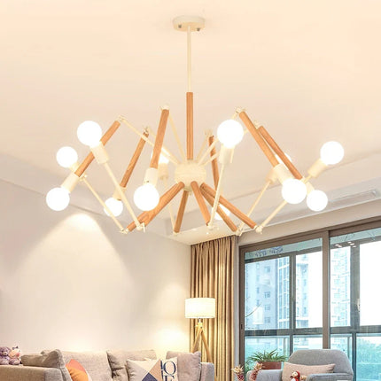 Lustre suspension en bois massif style moderne araignée créative — LZ4Q8M2