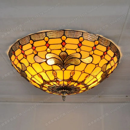 Plafonnier en verre style Tiffany rétro européen pour décoration ancienne — LZ4X9M