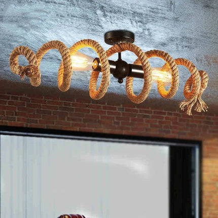 Lustre suspension rétro en corde de chanvre pour bar et café — LZ4X9T2
