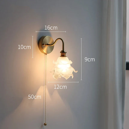 Applique murale fleur en verre avec chaîne interrupteur pour LED chambre et salle de bain — LZ4X9T