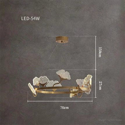 Lustre cuivre simple à LED avec design feuilles style chinois — LZ4M7Q2