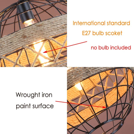 Lustre suspension rétro en corde de chanvre pour café et bar — LZ4X9M