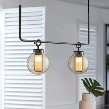 Lustre suspension industriel en métal et verre style art déco pour bar — LZ4X9P2