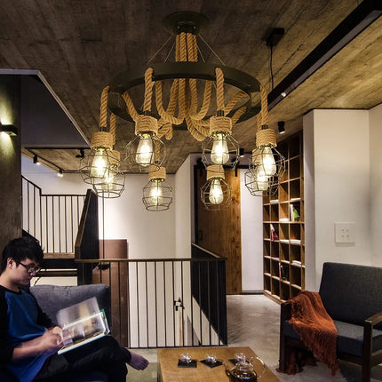 Lustre suspension industriel en fer forgé style rétro pour restaurant et bar — LZ4X9P2