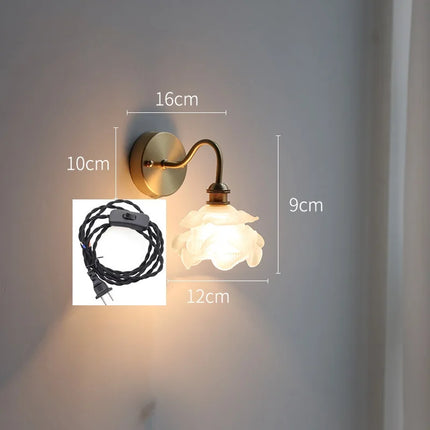 Applique murale fleur en verre avec chaîne interrupteur pour LED chambre et salle de bain — LZ4X9T